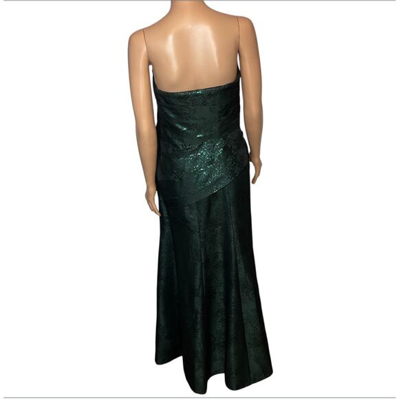 Theia Metallic Emerald Green Jacquard Strapless Ruched Evening Gown Size 10 - Picture 4 of 11